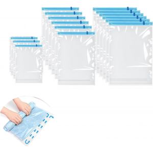 loc-Lot De 15 Sacs De Compression Réutilisables Enroulables,35X50Cm + 40X60Cm + 50X70Cm-Sacs De Rangement Sous Vide Pour Les Voyages,Économ De L'Espace Pour Val S,Pas Besoin De Pompe Ou - Neuf