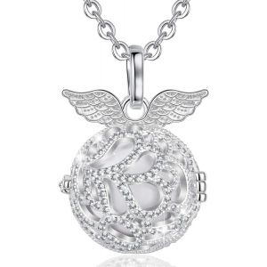 Collier Bola De Grossesse Collier Musique Carillon Bell Pendentif Ailes D'ange Pour Femmes Enceinte B&eacute;b&eacute;,Cadeau No&euml;l,Cha&icirc;ne 114cm - Neuf