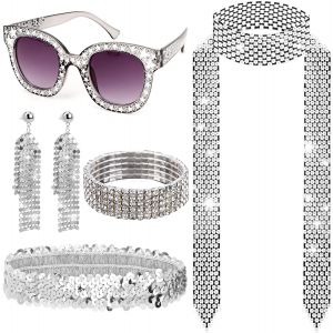 6 Pi&egrave;ces Deguisement Disco Des Ann&eacute;es 1970,Accessoires Paillettes Costume De Disco Avec Lunette Bandeau Bracelet Boucles D'oreilles &Eacute;charpe Pour Femmes F&ecirc;te D'anniversaire Annee 70 80 - Neuf