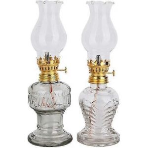 Lampes &Agrave; Huile Vintage Pour Int&eacute;rieur (Lot De 2), Lampe &Agrave; P&eacute;trole De 20 Cm De Hauteur Avec Verre Temp&ecirc;te, Lanterne &Agrave; P&eacute;trole Rustique Pour &Eacute;clairage D'urgence Domestique, Tablette - Neuf