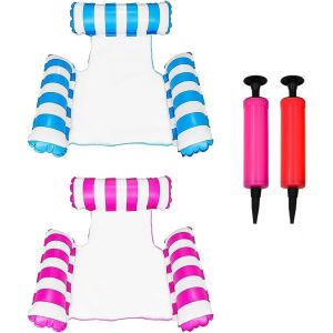 Lot De 2 Hamacs Gonflables Pour Piscine, Hamac Gonflable 4 En 1 (Selle, Chaise Longue, Hamac, Dériveur), Jouets De Fête Pour Salon Aquatique (Bleu + Rose) - Neuf