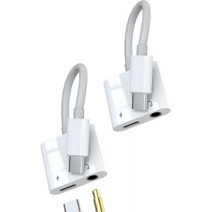 TRAHOO-Adaptateur USB C vers Jack 3,5mm &Eacute;couteurs (2 Pack) pour Apple iPhone 15 Pro Max pour iPad Air Mini6 Compatible avec Samsung Type C Audio AUX C&acirc;ble Microphone Dongle DAC Casques Chargeur Acces - Neuf