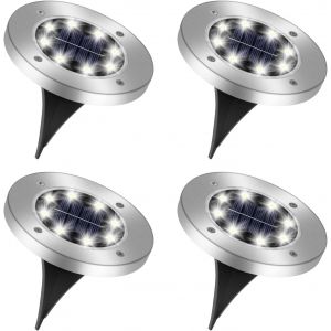 4 Pi&egrave;ces Lumi&egrave;re Solaire Ext&eacute;rieur Jardin, 8 Led Lampe Solaire Au Sol &Eacute;tanche Ip65, Lampe Solaire Spot Encastrable Pour Chemin, Cour, Terrasse, Pelouse, Jardin, Blanc Froid - Neuf
