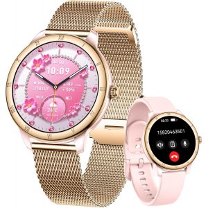 Montre Connect&eacute;e Femme avec Appel Bluetooth 1,27"" Smartwatch Femme Ronde avec IP68 Fonction F&eacute;minine Fr&eacute;quence Cardiaque SpO2 Suivi du Sommeil 110+ Modes Sportif Podometre Calories pour Android iOS - Neuf