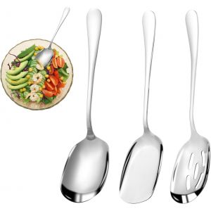 Kalanka-Lot De 3 Cuill&egrave;res En Acier Inoxydable De 22cm, Grande Et Cuill&egrave;re Fuyante Pour Cuisine Et Restaurant - Neuf