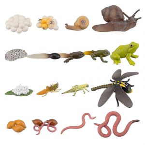 Kit de 17 figurines d'amphibiens réalistes, escargots, vers de terre, ?ufs de têtard, safariologie - Neuf