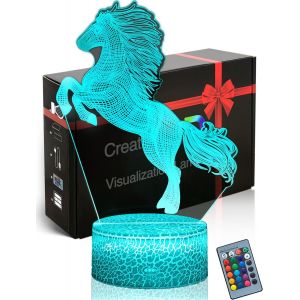 Trahoo-Lampe D'ambiance Cheval,16 Couleurs Changeantes,Lampe De Nuit Led 3d Avec Télécommande,Cadeau Pour Garçon,Décoration Chambre À Coucher,Lampe De Table Cheval - Neuf