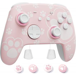 Manette Switch 2 Pro, Manette Switch 2 Sans Fil Compatible Avec Nintendo Switch 2/Oled/Lite, Funlab Firefly Bluetooth Switch 2 Pro Controller Avec 7 Couleurs Led/Paddle/Turbo - Chat Patte Rose - Neuf