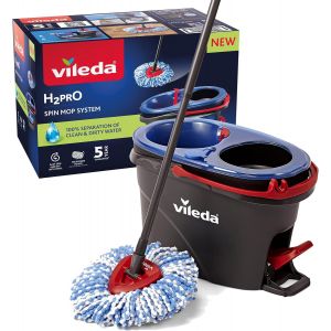 Syst&egrave;me de nettoyage des sols Vileda H2PrO Spin Mop avec essorage | S&eacute;paration de l'eau propre et de l'eau sale | Syst&egrave;me &agrave; deux r&eacute;servoirs | Essorage sans effort gr&acirc;ce &agrave; la p&eacute;dale - Neuf
