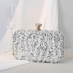 Sac de soirée femmes élégant portefeuille de luxe petit sac à main fête de mariage bal avec chaîne amovible Silve - Neuf