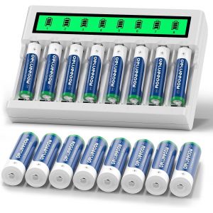 CMWX-Pile Rechargeable 8PCS AA 3300mAh et 8PCS AAA 1100mAh 1,2V NIMH et Chargeur,Chargeur Piles Rechargeables AA et AAA avec Indicateur LCD Intelligent - Neuf