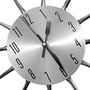 ChicSlick-Adh&eacute;sif Amovible En 3D Horloge Murale, Murale De Cuisine Couverts Ustensiles Couteau Vaisselle, Argent&eacute;e[X1506] - Neuf
