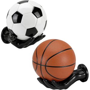Acdsgd-2 Support Ballon Basket Mural, Robust & Sicherer Halt Porte Ballon En Forme De Main Noir, Id&eacute;e Cadeau Cr&eacute;ative Pour Fans De Pr&eacute;sentoir, Rangement & D&eacute;co Murale Pour Foot Volley Rugby Ballons - Neuf