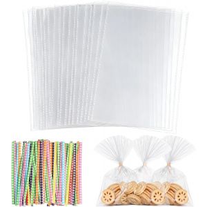 Mevronisshop-Lot De 100 Sachets En Cellophane Transparents 25 X 18 Cm Avec 100 Attaches M&eacute;talliques Pour Bonbons, Pens&eacute;es D'anniversaire Pour Enfants, Bonbonni&egrave;res - Neuf