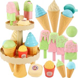 ERYI-Jeu De Crème Glacée, Accessoires Dinette Enfant Ensemble De Jouet De Cuisine Aliments Nourriture En Plastique Cadeau Pour Enfant Garçons Filles 3 4 5 Ans - Neuf