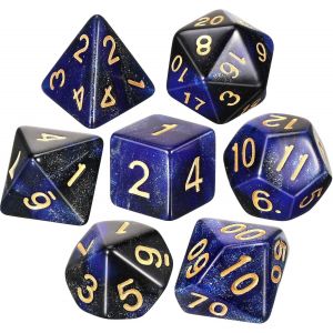 Sansh-7 Pièces Dés De Dnd Set De Dés Polyédriques À 7 Dés Dés De Jeu De Rôle Dés De Jeu Polyédriques Avec Pochette Noire Pour Donjons Et Dragons Pathfinder, Nébuleuse (Bleu Et Noir) - Neuf