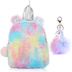 Cartable Fille Licorne Peluche Sac à Dos Enfant Fermeture éclair Léger Ecole Backpack pour École Filles Garçons Scolaire Sac avec Trousse Scolaire Sac(Rainbow Color,Taille Unique) - Neuf