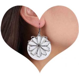 Kal-Boucles D'oreilles Boho Fleur Pendante Boucles D'oreilles Fleur Creuse Vintage Boucles D'oreilles Crochet Floral Argent Boucles D'oreilles Fleur Filigrane Personnalisé Bijoux Pour Femmes Et - Neuf