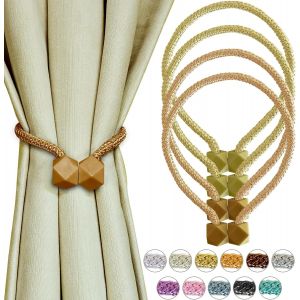 Lot De 4 Embrasses De Rideaux Magn&eacute;tiques Pour Rideaux-Corde-Aimants Drap&eacute;s-Style Europ&eacute;en-D&eacute;coration De Chambre D'enfant-Jaune Orange - Neuf