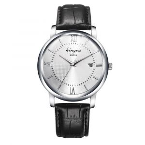 Montre A Quartz Tendance Avec Bracelet En Cuir Synthetique Et Chiffres Romains, Grand Cadran Rond, Pour Homme (Noir) - Neuf