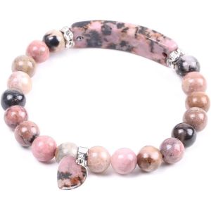 Bracelet Energie Du Coeur En Rhodonite Pour Femme,Yoga Chakra Perles D'&eacute;nergie Protection Bracelet Avec Coeur Pendentif - Rhodonite - Neuf