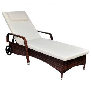 Prolenta Premium - Chaise Longue Avec Coussin Et Roues R&eacute;sine Tress&eacute;e Marron - Neuf
