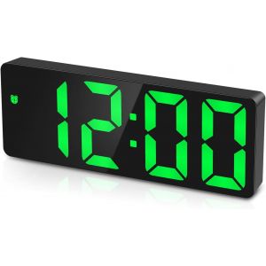 Horloge Num&eacute;rique, Reveil Digital avec &Eacute;cran LED Affiche Temp&eacute;rature et Date, R&eacute;veil Num&eacute;rique avec Snooze, Aliment&eacute; par USB/Batterie, Commande Vocale, Reveil Matin, Blanc et Chiffres Color&eacute;s - Neuf