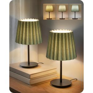 Subzonal-Lot De 2 Lampe De Chevet Avec Abat-Jour En Lin Et Base Lourde, Interrupteur Sur Cordon, 3 Temp&eacute;ratures De Couleur, 3000k/4000k/6500k, E27, Pour Salon, Chambre, Vert Pois Et Noir Zj15tldp205 - Neuf