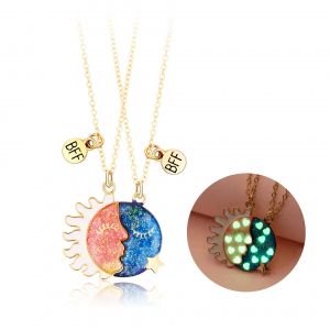 Collier D'amiti&eacute; 2 Pi&egrave;ces Pour 2 Filles (A), Collier Bff Pour Femme En Or, Collier Coeur Lumineux Avec Pendentif Soleil Et Lune Pour Cadeau D'anniversaire Soeur Amie - Neuf