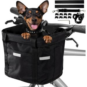 Panier V&eacute;lo Avant,Amovible V&eacute;lo Guidon Panier,Panier V&eacute;lo Chien Mit Cadre En Alliage D'aluminium Pour Vtt,Pique-Nique,Shopping,Petit Animal Domestique (Schwarz-A) - Neuf