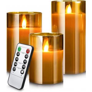 Huag-Bougies Led Sans Flamme Vacillantes, Fausse Mèche En Cire Véritable, Flamme Mobile Sans Mèche, Bougies Pilier Fonctionnant À Piles, Effet Verre, Pour Festival, Mariage¿Brun¿ - Neuf
