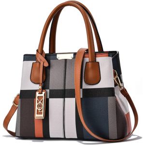 Sac &Agrave; Main Femmes Sac Classique Pour Femme Sac Epaule Multicolore Sacs Bandouli&egrave;re Rayures Sacs Port&eacute;s Main En Pu Cuir Sac Crossbody Avec Pendentif Marron - Neuf