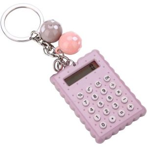 Mini Calculatrice,Calculatrice &eacute;lectronique &agrave; 8 Chiffres en PVC de Couleur Bonbon Portable avec Boutons en Silicone et Boucle Porte-cl&eacute;s pour Enfants &eacute;tudiants (Gris Violet) - Neuf