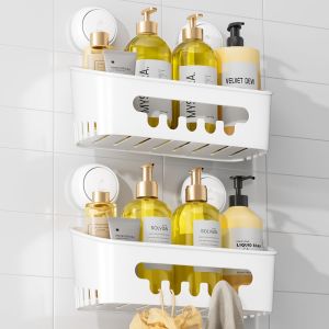 Caddie de douche &agrave; ventouse, &eacute;tag&egrave;re murale de rangement de bain pour shampoing, nettoyant pour le corps, support de douche en plastique, amovible sans per&ccedil;age - Neuf