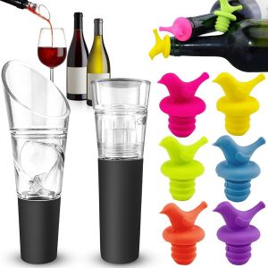 Checarzhn--No1-Lot De 6 Bouchons De Bouteille De Bière, Gel De Silice Pour Bière, Boissons, Économ Ur De Vin Avec 1 Aérateur De Vin Et 1 Bec Verseur (Couleur ) - Neuf
