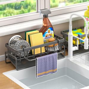 Eryi-Organisateur D'évier, Organiseur D'évier De Cuisine Avec Bac D'écoulement Automatique Pour Porte-Éponge, Porte-Serviettes, Super Accessoire Pour Cuisine Et Salle De Bain, Gris Argenté - Neuf