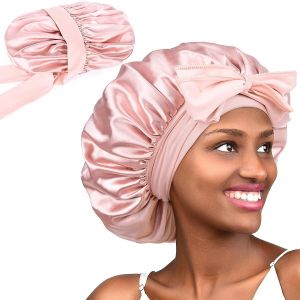 Hot Pink Satin De Soie Bonnet De Couchage Double Couche De Satin Bordée De Cheveux Bonnet - Neuf