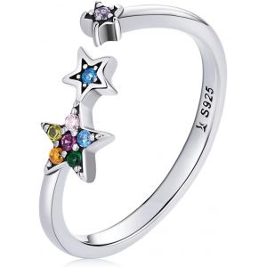 Yemaesre-Bague Étoile Réglable 925 Argent Sterling Bague Ouverte Avec Zircon Cubique Coloré Bonne Étoile Anneaux Empilables Cadeau D'anniversaire Pour Femmes Filles - Neuf