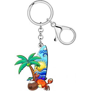 Kal-Porte-Clés Amusant En Acrylique Pour Planche De Surf - Crabe Et Palmier - Cadeau D'été Pour Surfeurs - Pour Femme Et Fille - Neuf