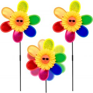 Mevronisshop-3 Pcs Moulin &Agrave; Vent En Forme De Fleur, Moulin &Agrave; Vent Color&eacute; Pour Jardin,Moulin &Agrave; Vent Pour Jardin Et Balcon Pour Pelouse Moulin &Agrave; Vent Cour Jardin Terrasse Balcon Fiche De Jardin D&eacute;co - Neuf