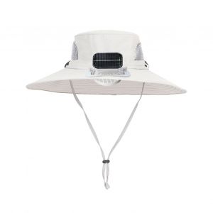 Chapeau De Soleil Extérieur À Large Bord Avec Ventilateur À Énergie Solaire, Conception En Maille Respirante, Protection Uv, Chapeau Pour Enfants Garçons-Gris Clair - Neuf