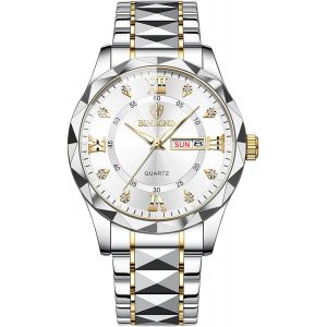 Eryi-Montre Couple Acier Inoxydable: Montre Femme Homme À Bracelet Analogique Quartz 3atm Étanche Cadran Index Diamant Avec Aiguilles Luminescents Et Calendrier - Cadeau Couple Saint Valentin - Neuf