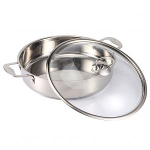 Hjlian Marmite De Cuisson En Acier Inoxydable A Fond Composite 28 X 7 Cm Avec Couvercle, Accessoires De Cuisine - Neuf