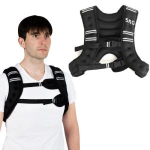 Costway Gilet Lest&eacute;e 5kg R&eacute;glable Veste Lest&eacute;e Pour Entrainement Et Musculation Exercice Noir Avec Bande R&eacute;flectrice - Neuf