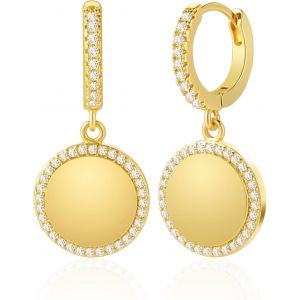 Kal-Boucles D'oreilles Créoles En Forme De Disque De Pièce D'or Pour Femmes, Bijoux De Boucles D'oreilles Petit Cercle Plaqué Or 18 Carats - Neuf