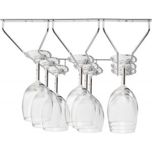 Porte Verres Suspendu En Acier Chromé Avec Vis Et Chevilles - Support Verre A Pied Suspendu De 34 X 32 Cm - Rangement Verre A Pied Pour Bar Et Cuisine - Neuf