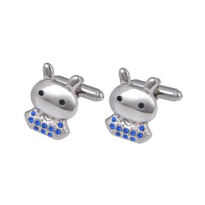 Boutons De Manchette Lapin Du Zodiaque Avec Cristaux Bleus, En M¿¿Tal, Taille Unique, Boucles D'oreilles Animaux Pour Chemises - Neuf