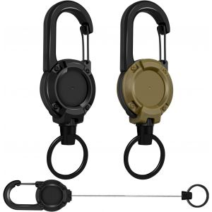 2 PCS Porte Badge Enrouleur R&eacute;sistant, Porte Clef Extensible Carte Porte-Cl&eacute;s R&eacute;tractable avec C&acirc;ble en Fil d'Acier Inoxydable 70cm, Enrouleur Badge d'Identit&eacute; avec Mousqueton pour Bureau &Eacute;cole Cl&eacute;s - Neuf