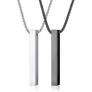 2 Pi&egrave;ces Collier Homme Acier Inoxydable Argent Noir Bo&icirc;te Chaine Avec Pendentif Bar 55cm Chaine Collier Pour Homme Femme Collier Couple Bijoux Chaine Homme Cadeau - Neuf