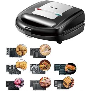 NouvelHorizonstore-8-IN-1 Multifonctionnesger&auml;t 750W Sandwichmaker, fer &agrave; gaufres, grill &agrave; contact, bouilloire, hot dog, noix, biscuits, g&acirc;teau Madeline 8 plaques anti-adh&eacute;sion, nettoyage facile - Neuf